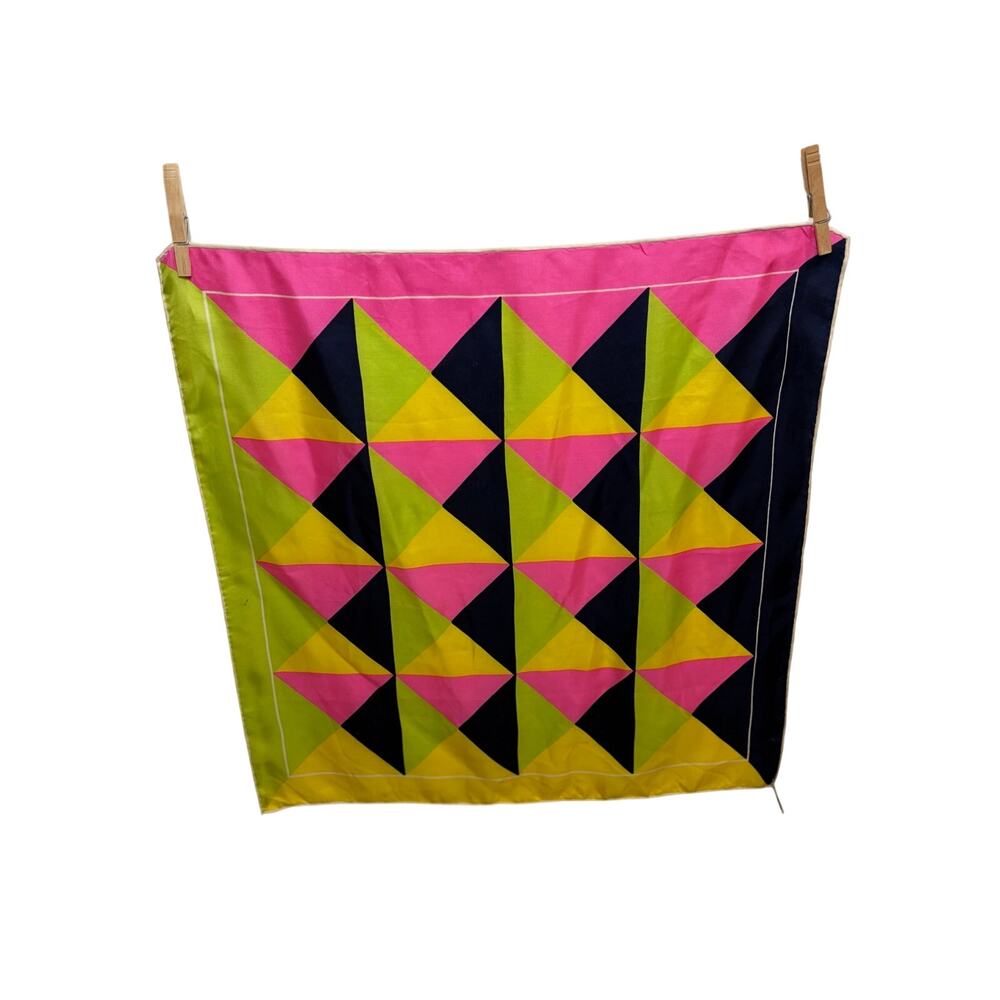 Vintage 1960-70 Burmel Hand Rolled All Silk Bold Geometric Mod Design Scarf